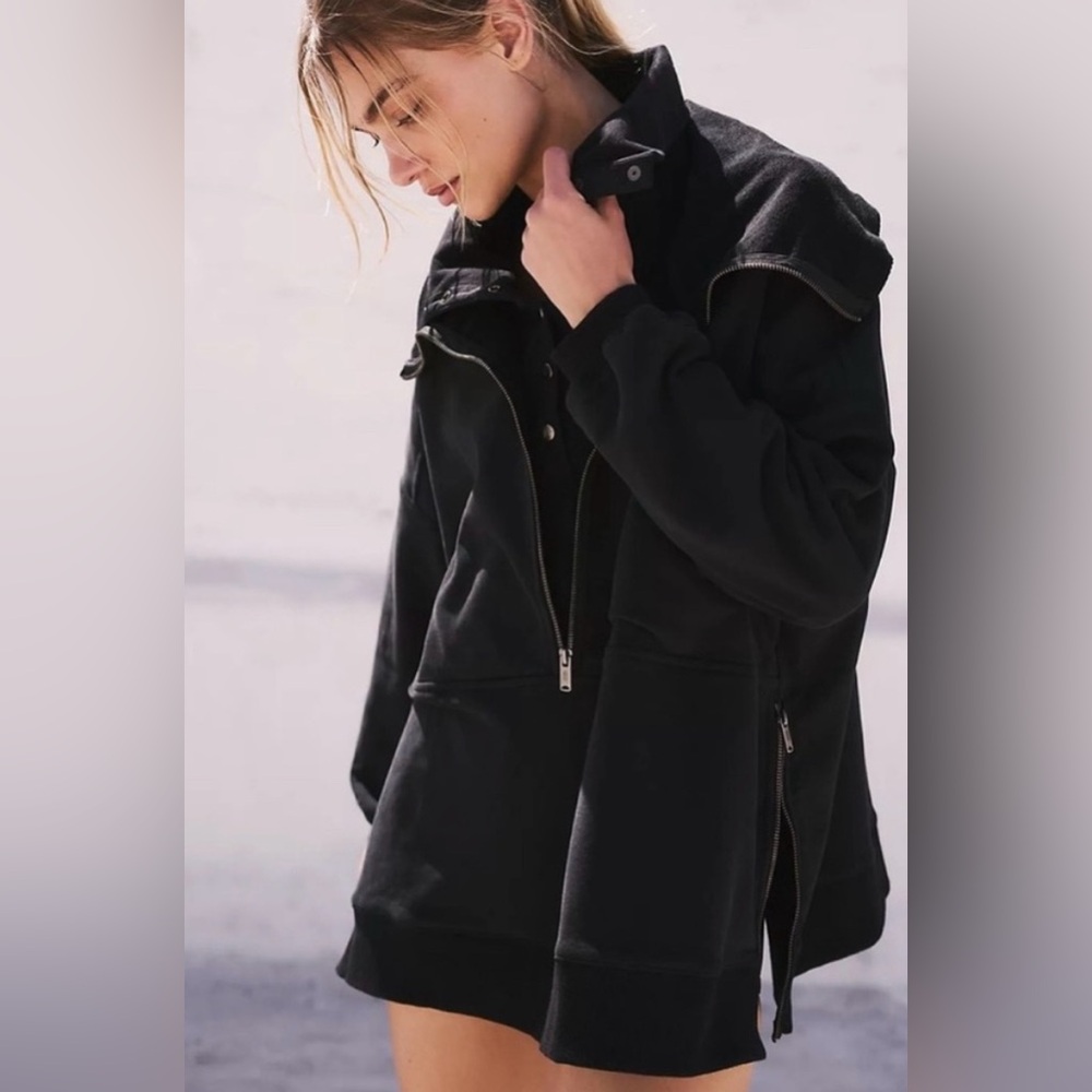 Free People Venture Half Zip Pullover Sweater Size Small‎ Oversized Black